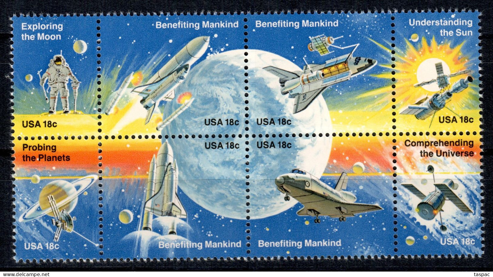 United States 1981 Mi# 1481-1488 ** MNH - Block Of 8 - Space Achievement - Stati Uniti