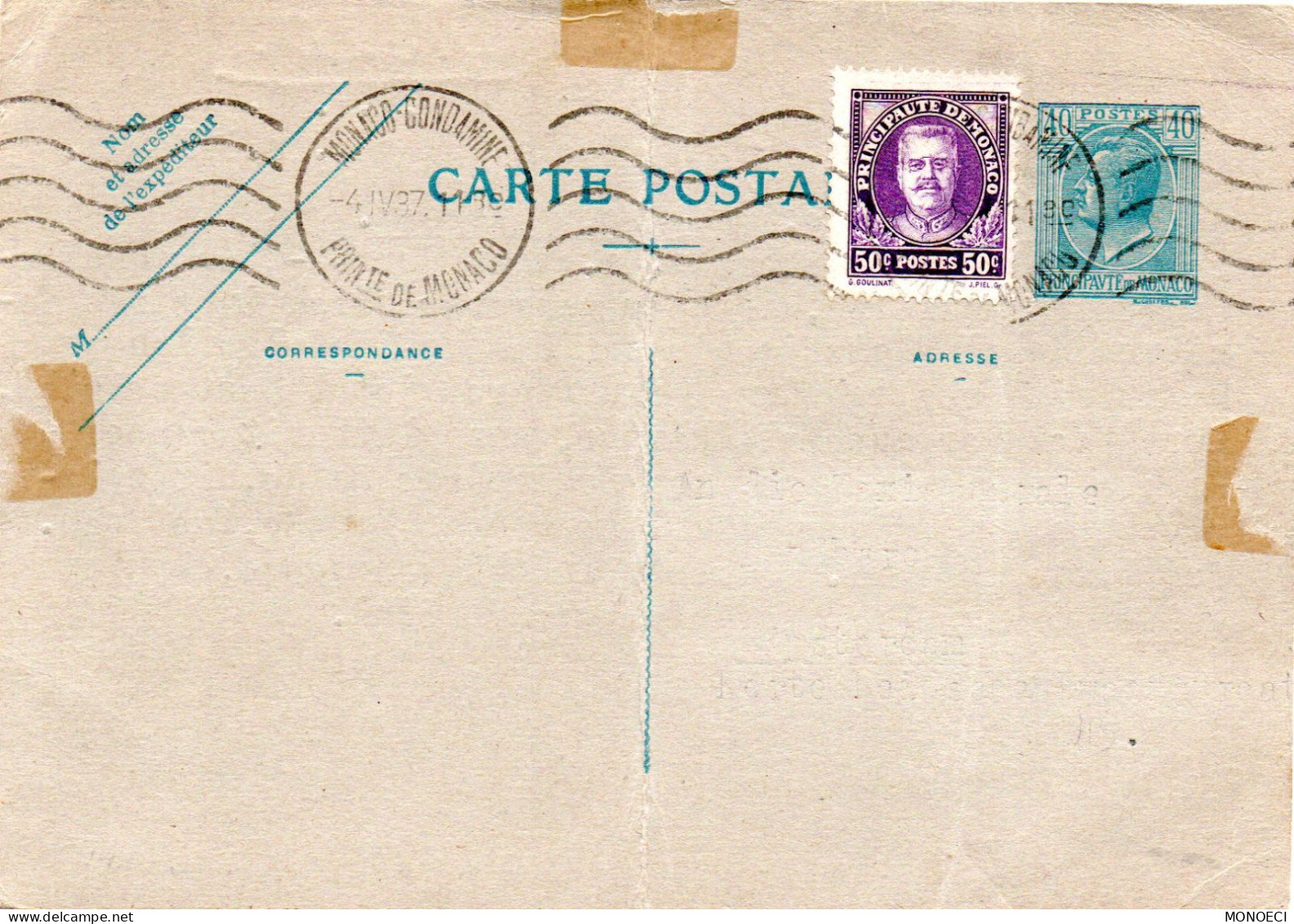 MONACO -- MONTE CARLO -- Entier Postal -- Carte Postale -- Prince Louis II -- 40 C. Bleu Sur Verdâtre  (1927) - Postwaardestukken