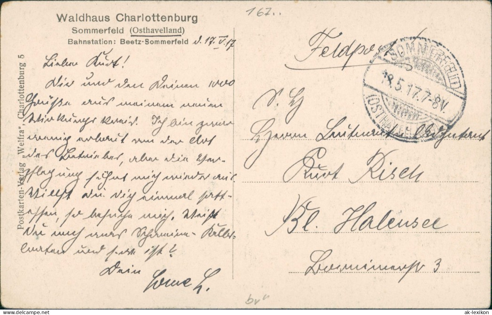 Ansichtskarte Sommerfeld-Kremmen (Oberhavel) Waldhaus Charlottenburg 1917 - Sommerfeld
