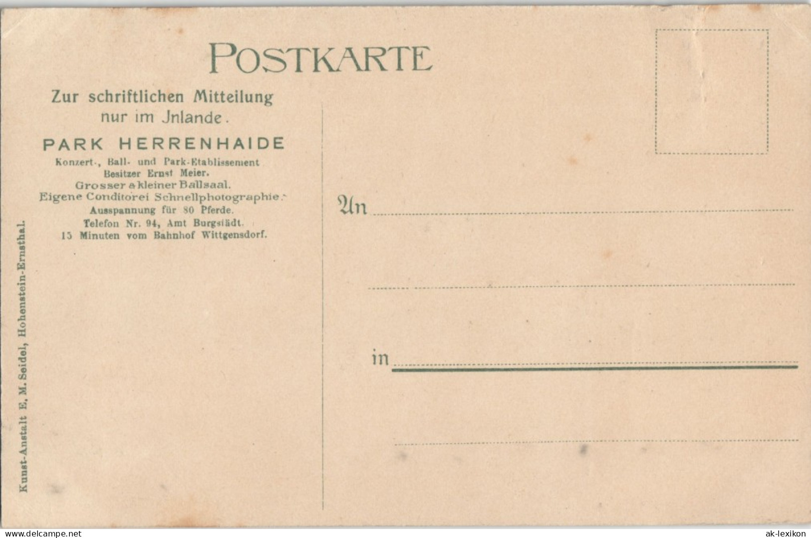 Ansichtskarte Burgstädt Park Herrenhaide MB Saal B. Chemnitz 1908 - Burgstädt
