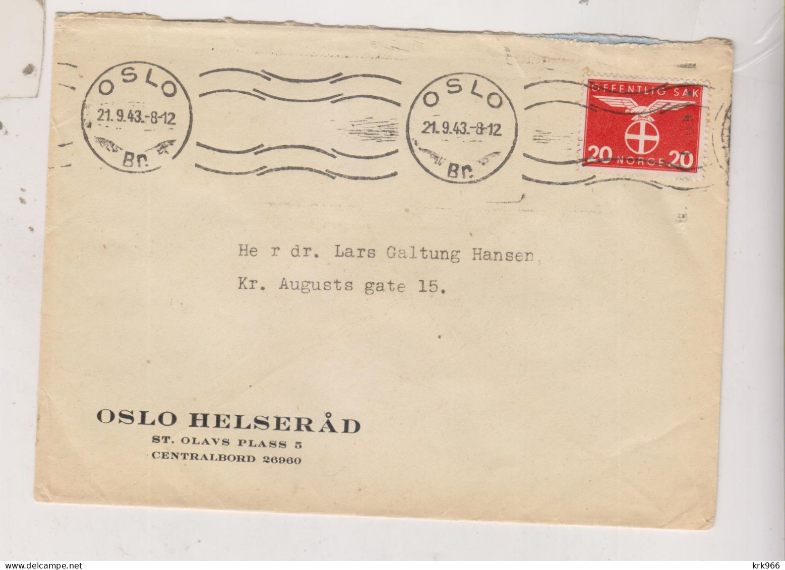 NORWAY 1943 OSLO Nice Cover - Brieven En Documenten