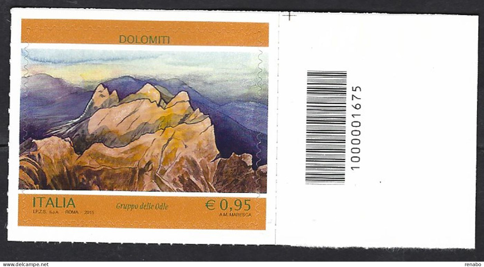 Italia 2015; Dolomiti, Patrimonio Naturale; Francobollo A Barre Superiori. - Bar Codes