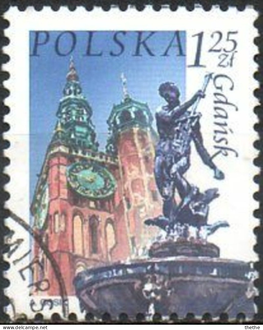 POLOGNE -  Gdansk (Fontaine De Neptune Et Détail Tours De L'Hôtel De Ville) - Usados