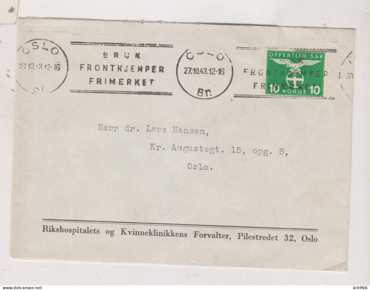 NORWAY 1943 OSLO Nice Cover - Lettres & Documents