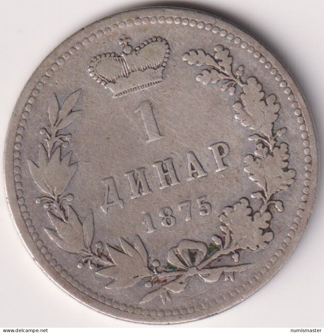 SERBIA , 1 DINAR 1875 , UNCLEANED SILVER COIN - Serbie