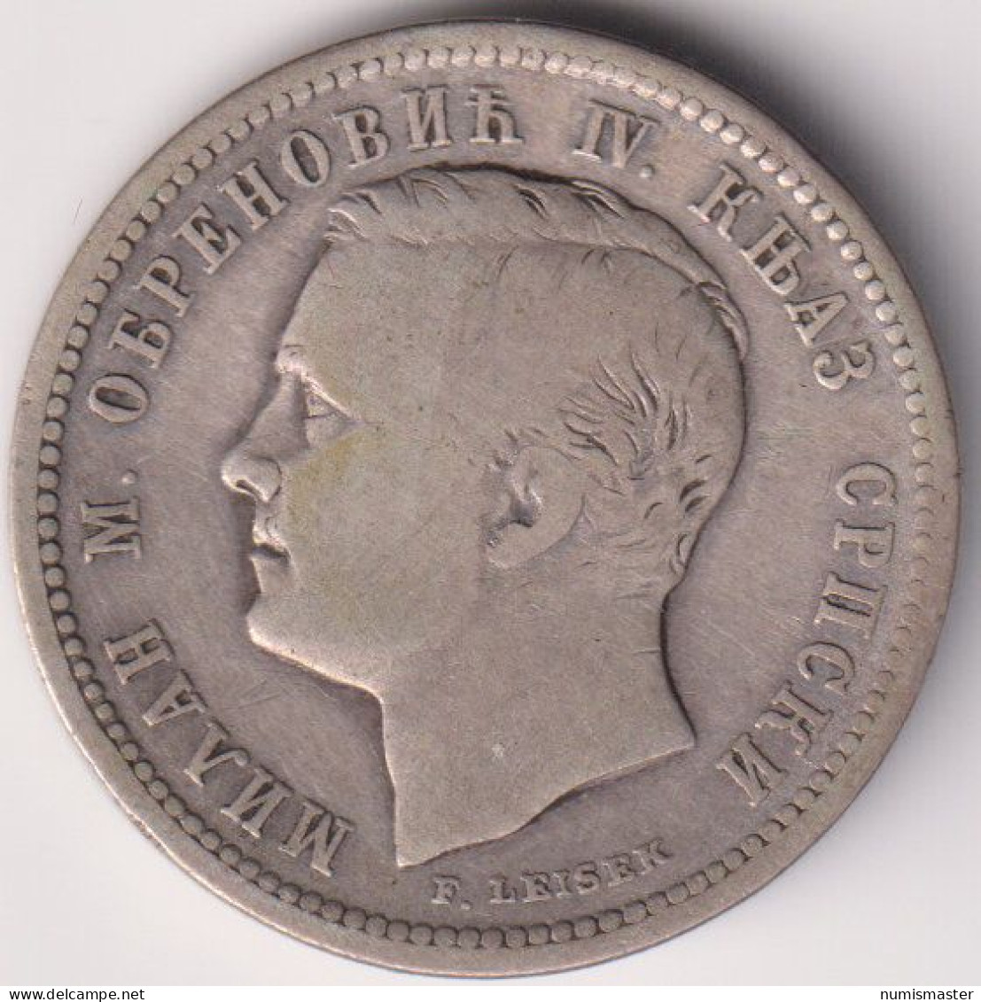 SERBIA , 1 DINAR 1875 , UNCLEANED SILVER COIN - Serbien