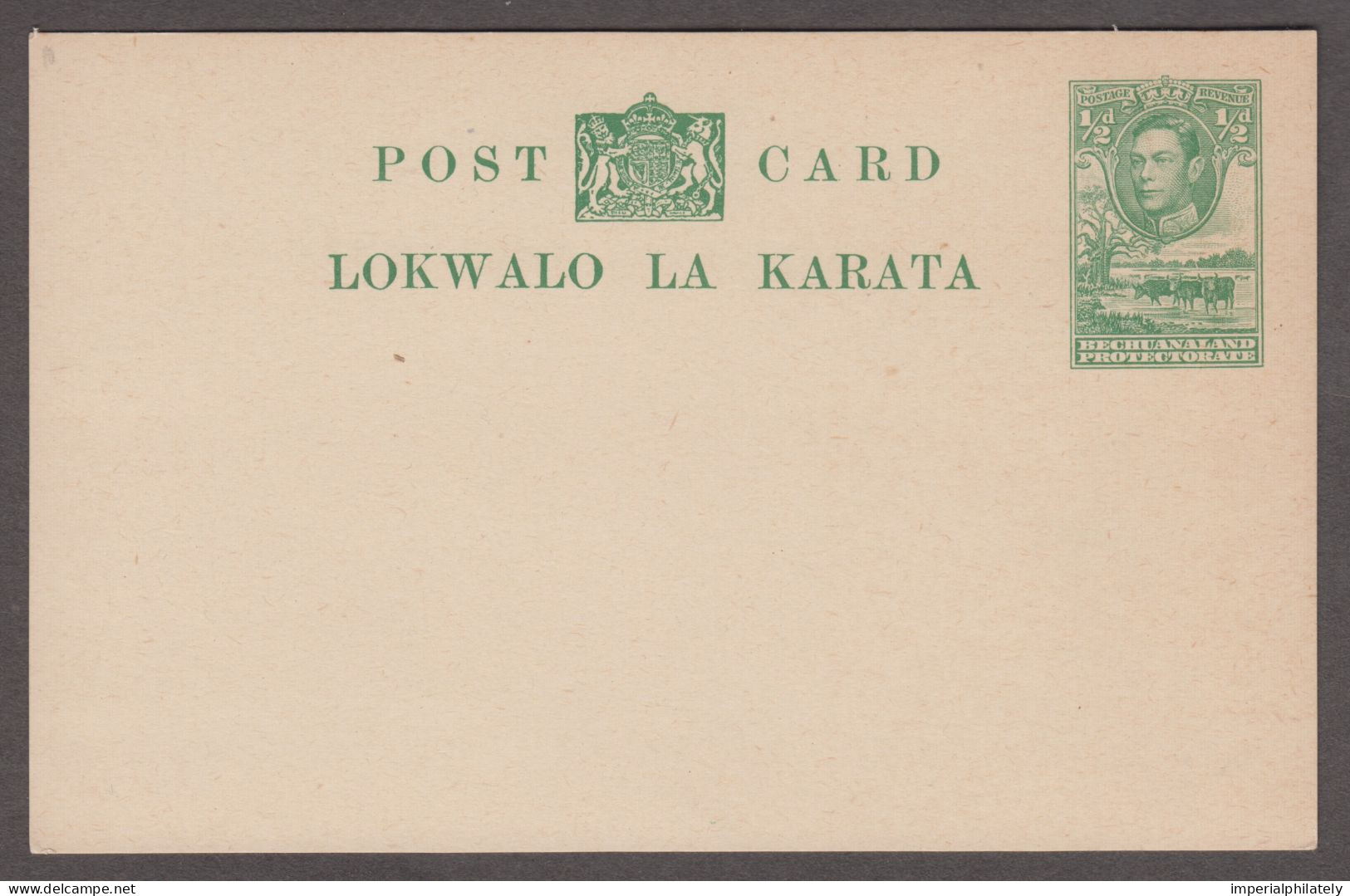 Bechuanaland 1938 KGVI Cattle And Baobab 1/2d Green On Buff Postal Stationery Card, Unused, Very Fine And Scarce Card - 1885-1964 Bechuanaland Protectorate