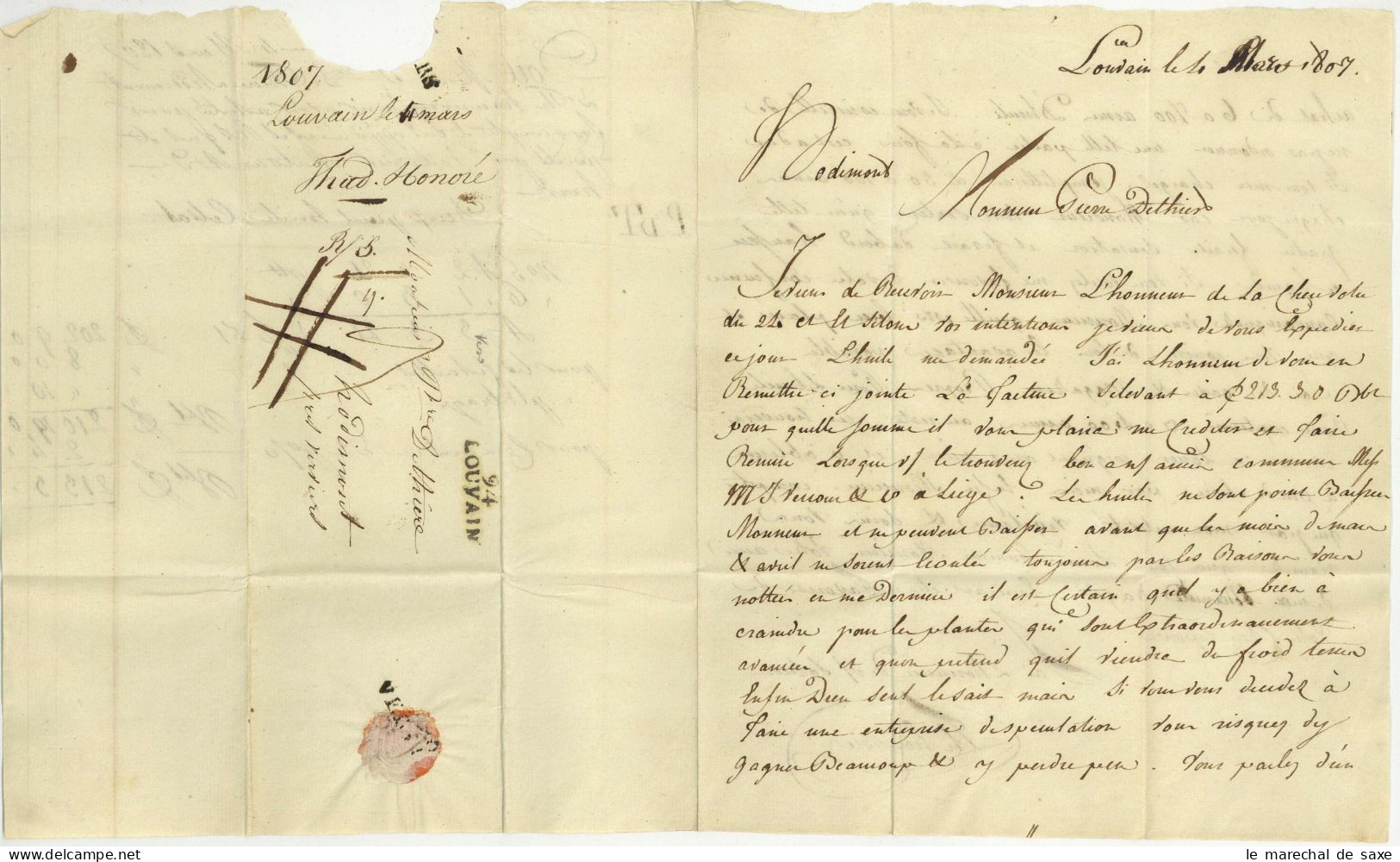 94 LOUVAIN 1807 Pour Hodimont + VERVIERS - 1792-1815: Veroverde Departementen