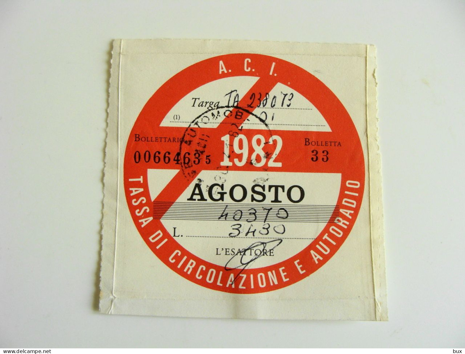 1982  BOLLO AUTO FISCALI MARCA BOLLO  AGOSTO   ACI TASSA CIRCOLAZIONE AUTORADIO - Trasporti