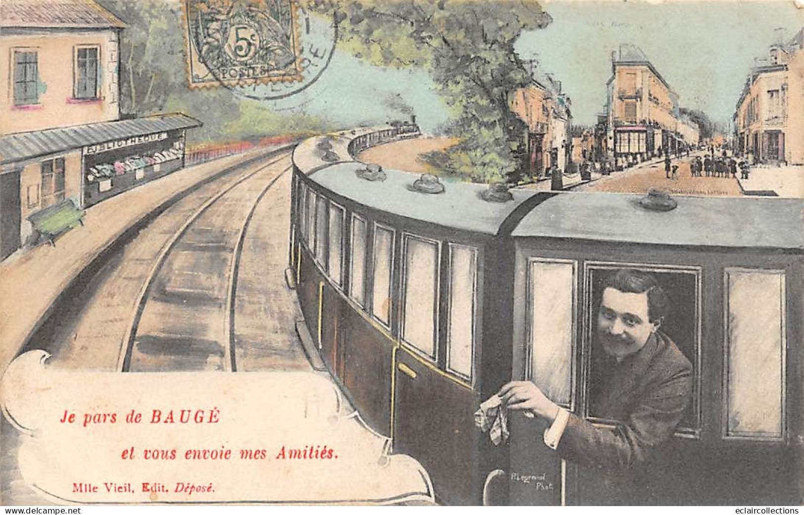 Baugé        49       Fantaisie.   Je Pars De Baugé. Train Et Homme   (voir Scan) - Sonstige & Ohne Zuordnung