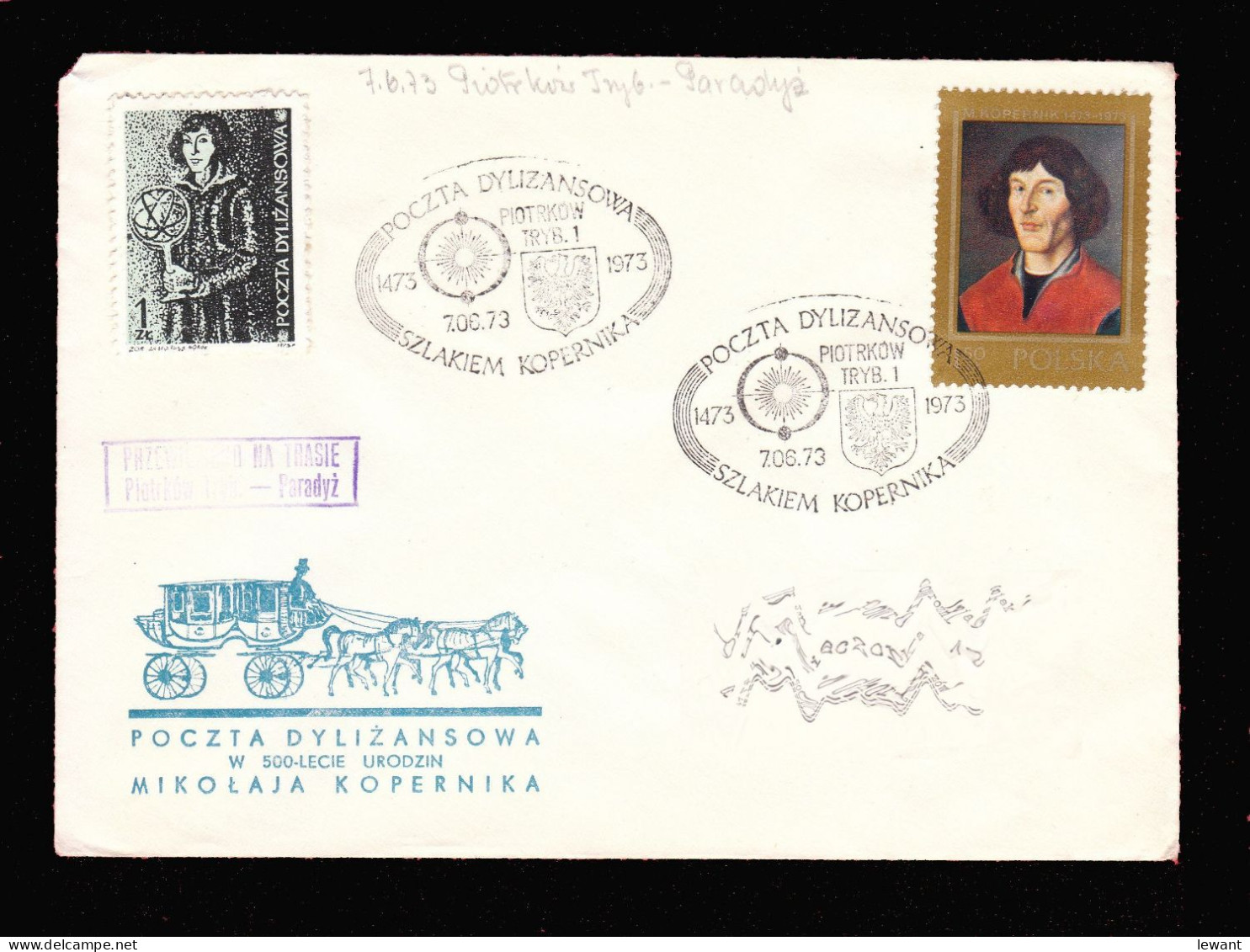 1973 Nicolaus Copernicus - Stagecoach Mail_CZA_23_ PIOTRKOW TRYBUNALSKI - Briefe U. Dokumente
