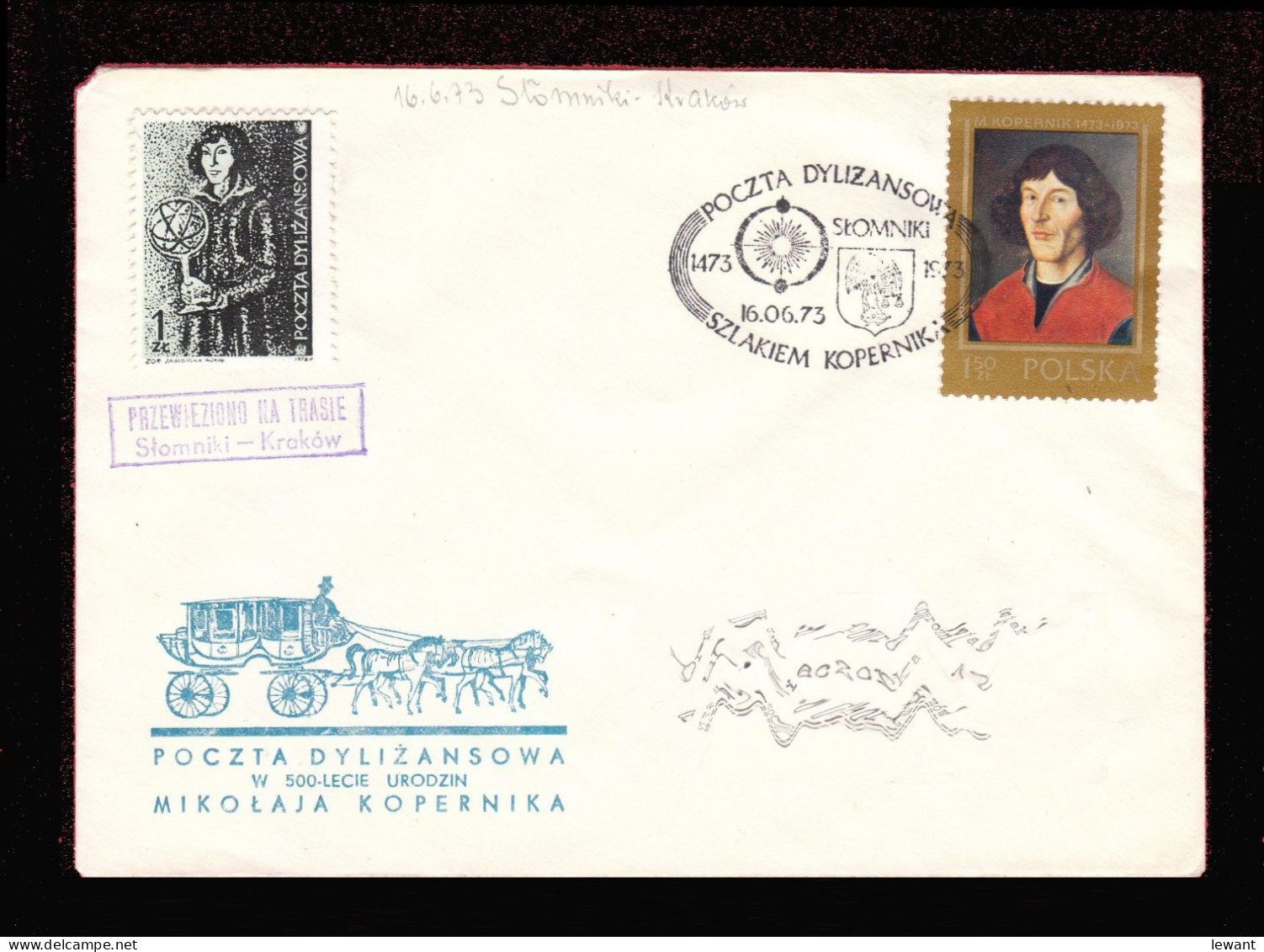 1973 Nicolaus Copernicus - Stagecoach Mail_CZA_28_ SLOMNIKI - Briefe U. Dokumente