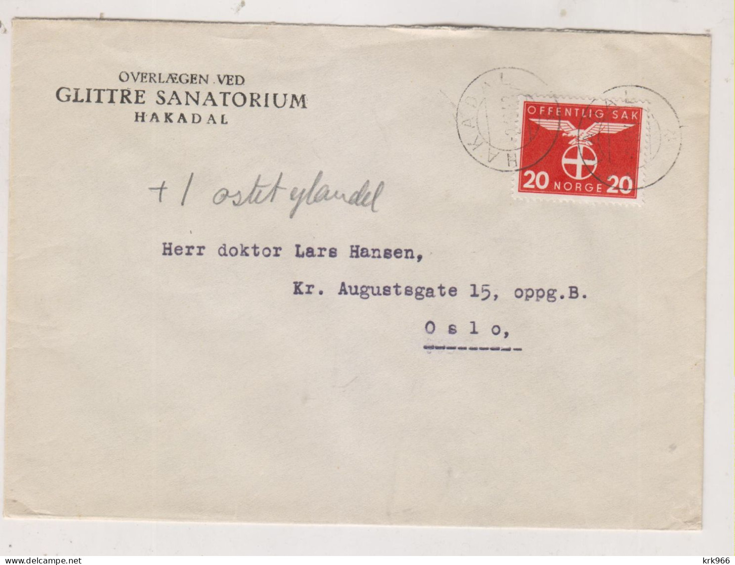 NORWAY 1943 HAKADAL Nice Cover - Lettres & Documents