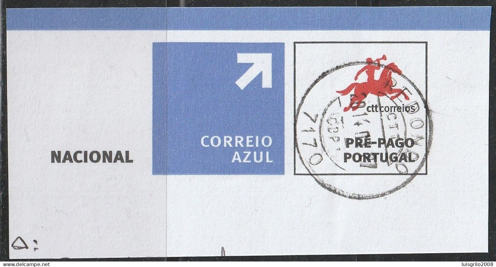 Fragment - Postmark REDONDO -|- Correio Azul. Pré-Pago / Prepaid Blue Mail - Oblitérés