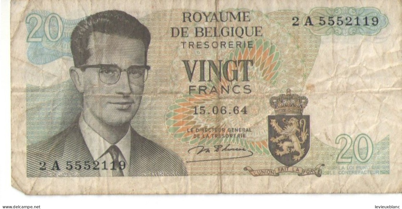 Billet Ancien /Royaume De Belgique/Vingt Francs Trésorerie/Twintig Frank/ Baudoin/Atomium/1964           BILL268 - Sonstige & Ohne Zuordnung