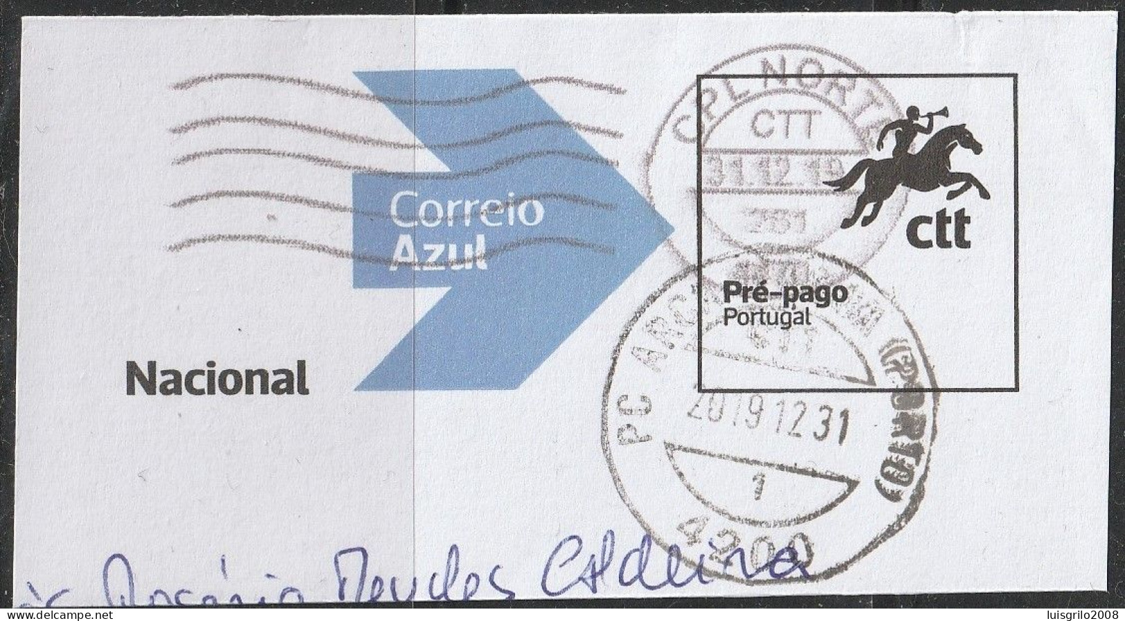 Fragment - Postmark CPL NORTE . ARCA DE ALVA (PORTO) -|- Correio Azul. Pré-Pago / Prepaid Blue Mail - Gebraucht