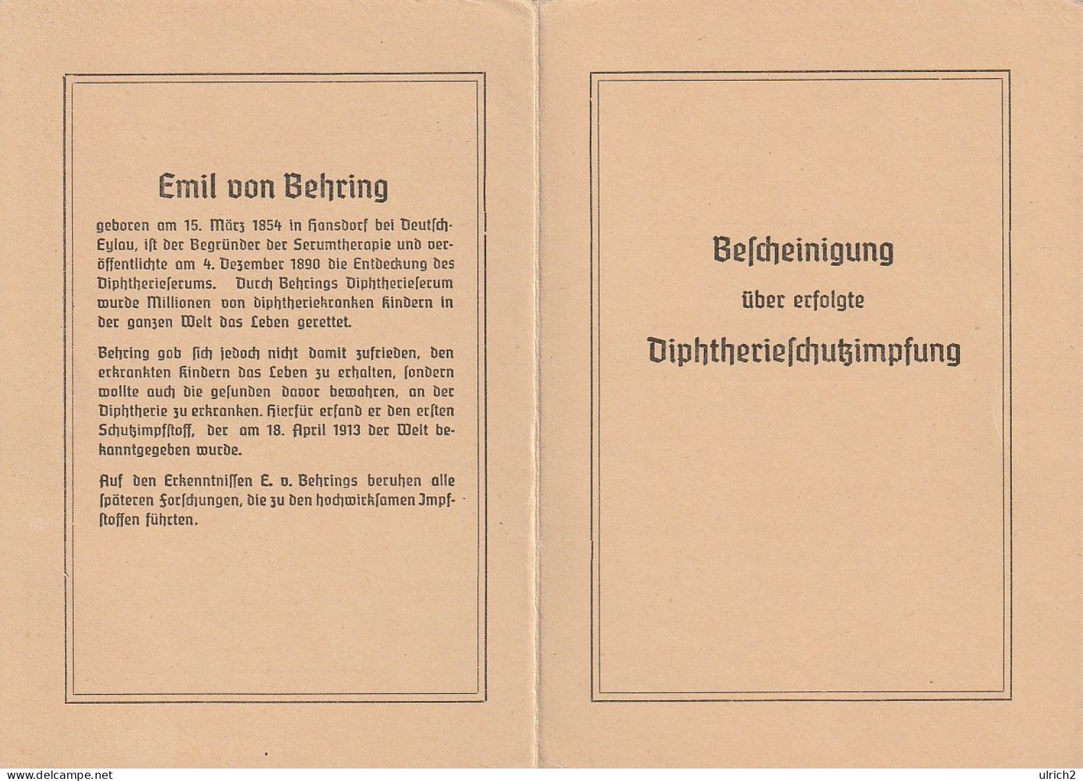 Bescheinigung Diphterieschutzimpfung - Provinzialhauptstadt Münster I.W. - 1942 (66872) - Historical Documents