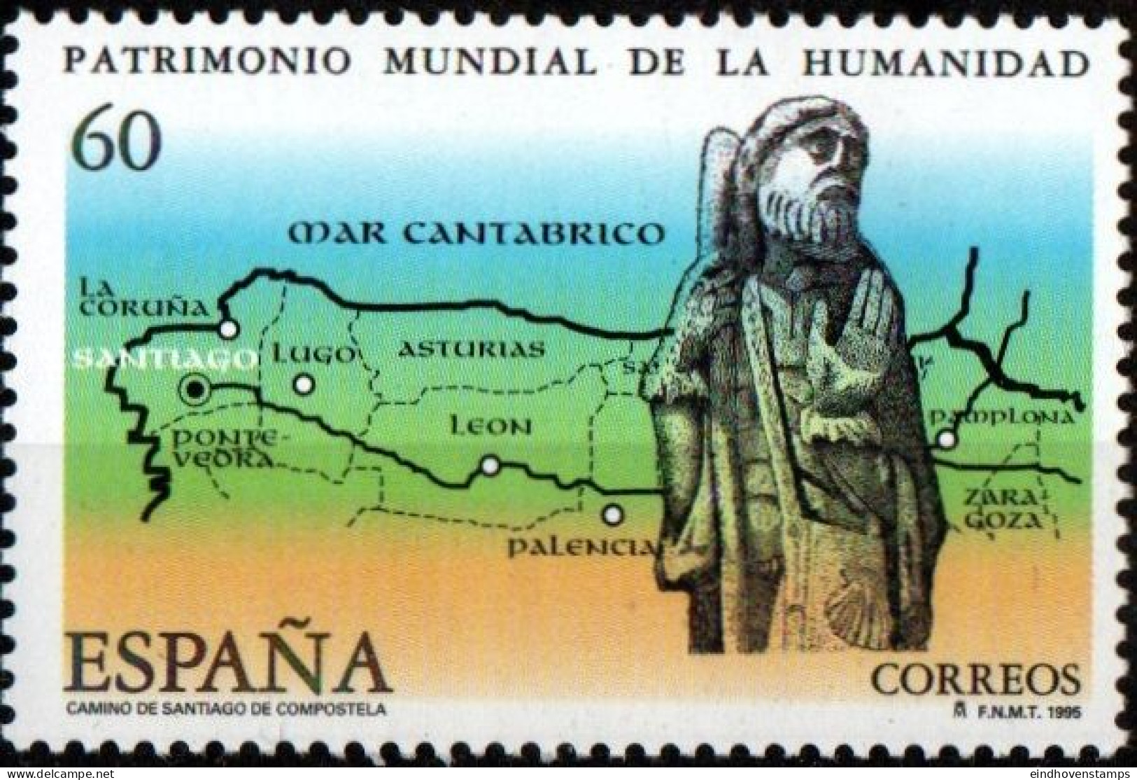 Spain 1995 Camino De Santiago - Compostela - Unesco World Heritage 1 Value MNH Map, Statue Of St Jacob - Abbeys & Monasteries