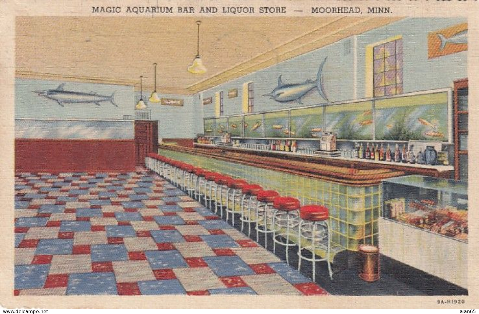 Moorhead Minnesota, Magic Aquarium Bar And Grill, Restaurant, Fish C1930s Vintage Curteich Linen Postcard - Autres & Non Classés