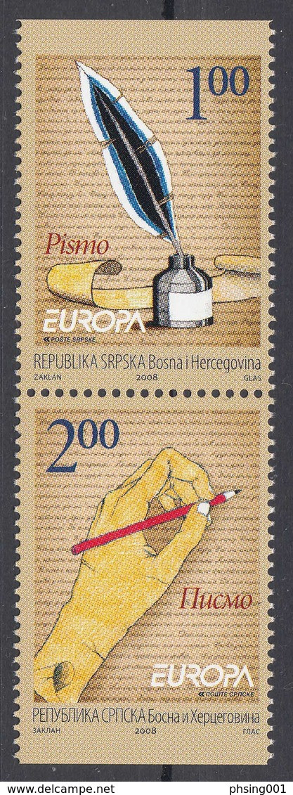 Bosnia Serbia 2008 Europa CEPT Letter Pen And Ink Pencil, Set From Booklet MNH - 2008