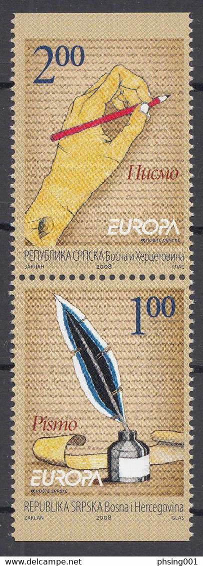 Bosnia Serbia 2008 Europa CEPT Letter Pen And Ink Pencil, Set From Booklet MNH - 2008