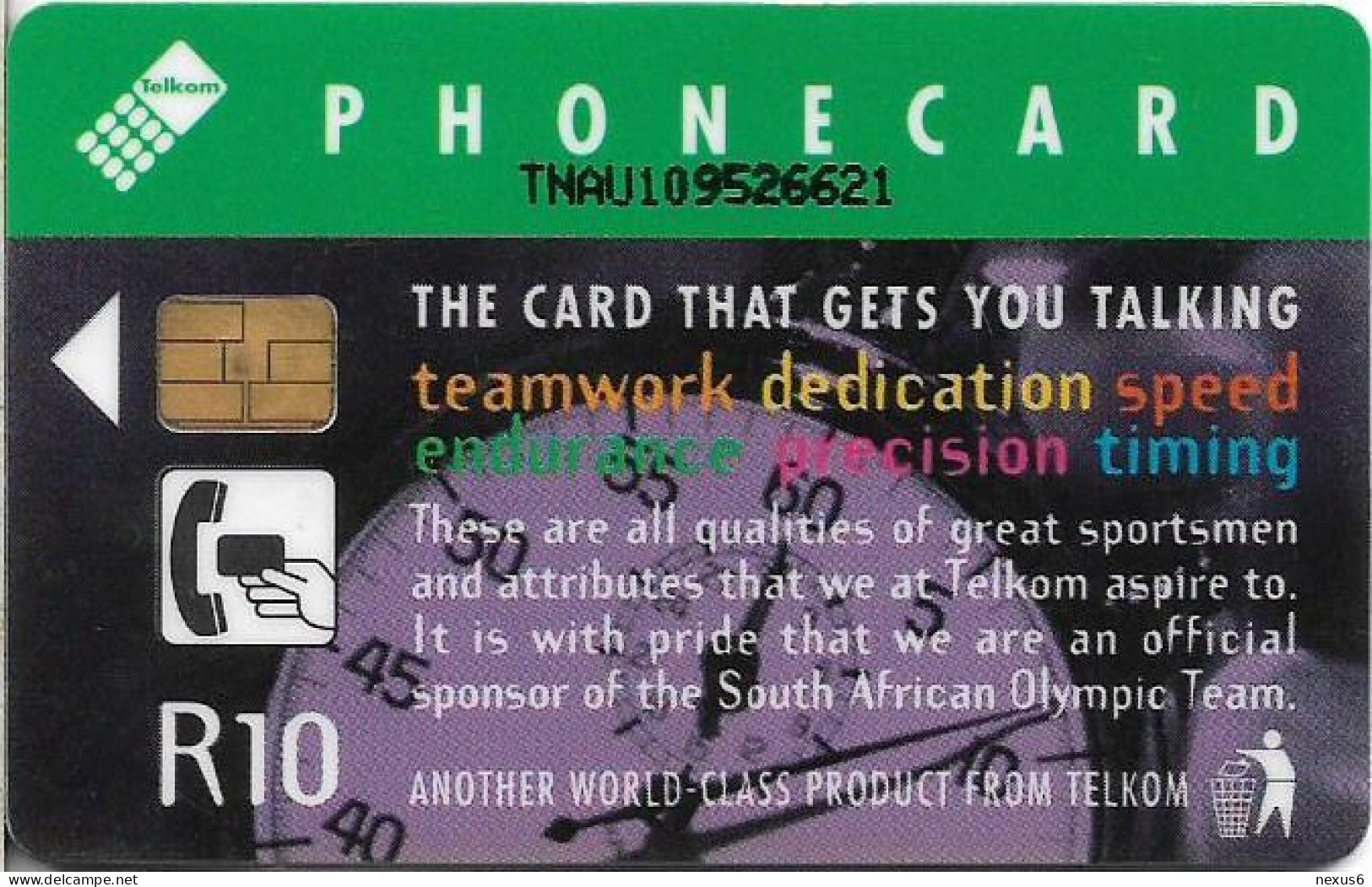 S. Africa - Telkom - S. Africa Olympic Sports Team, Endurance, Chip Orga, 1996, 10R, Used - Afrique Du Sud