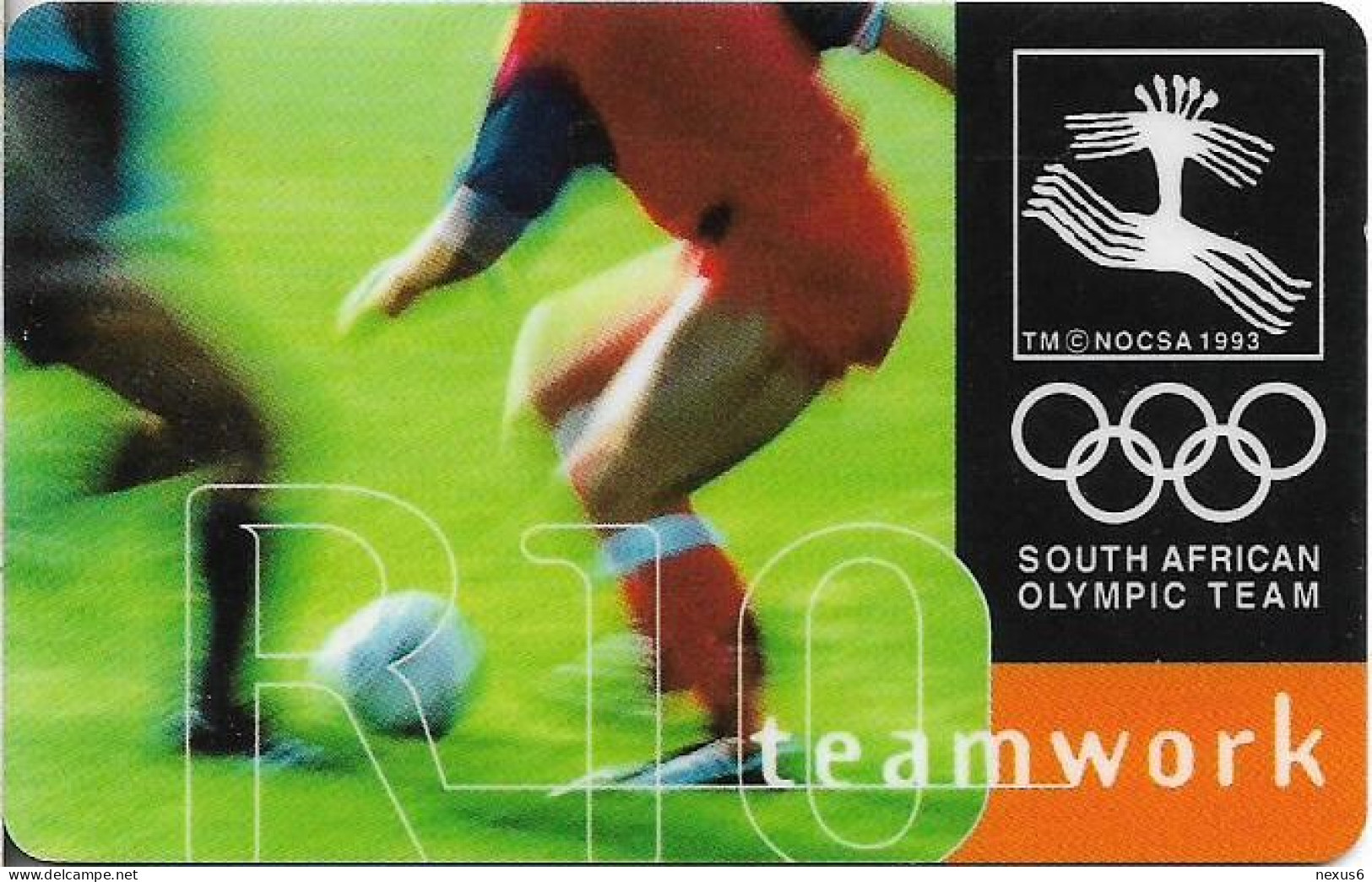 S. Africa - Telkom - S. Africa Olympic Sports Team, Teamwork, Cn. Below ''Phonecard'', Chip Siemens S31, 1996, 10R, Used - Südafrika