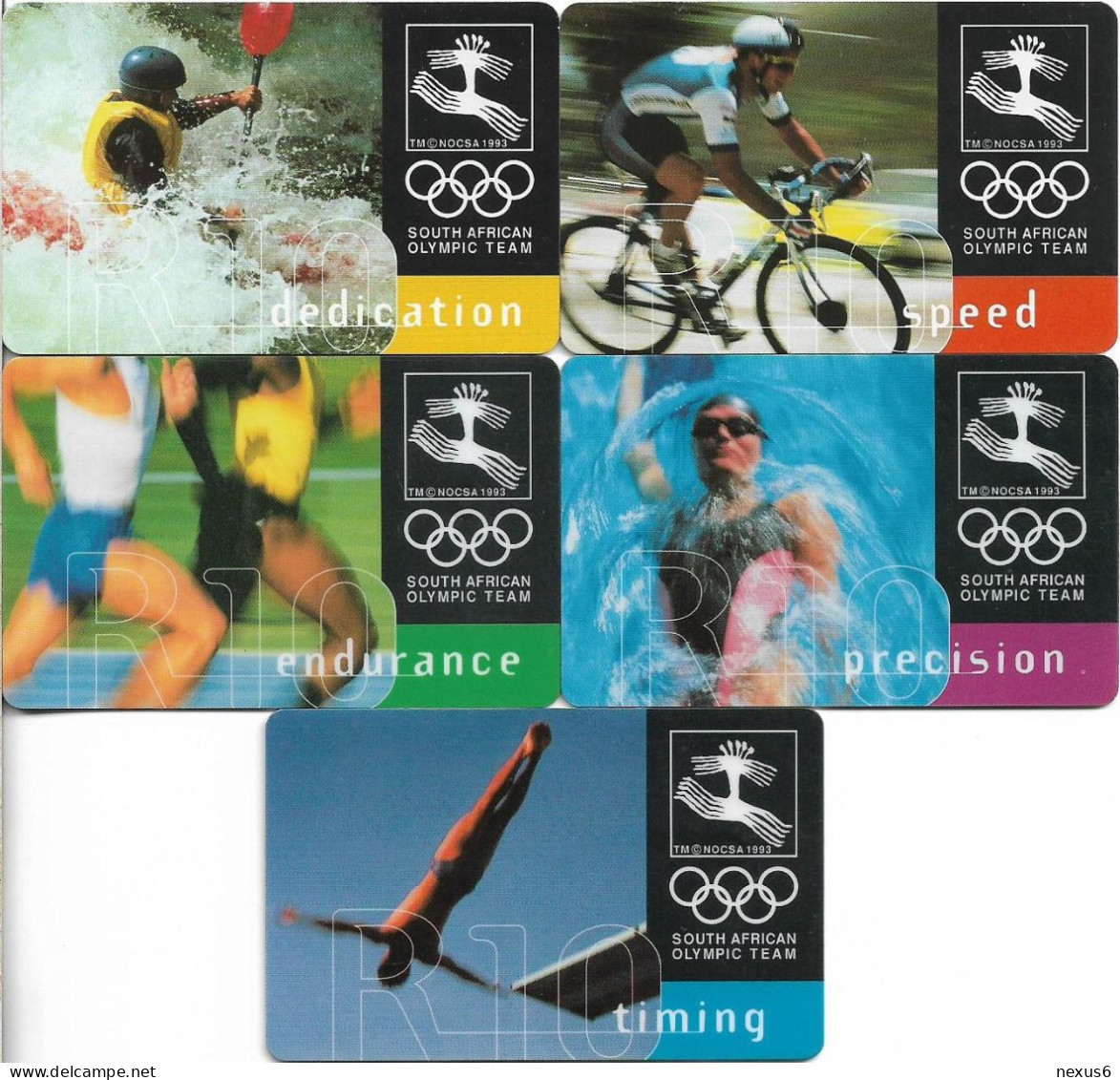 S. Africa - Telkom - Olympic Sports Team Complete Set Of 5 Cards, Chip Siemens S35, 1996, 10R, Used - Afrique Du Sud