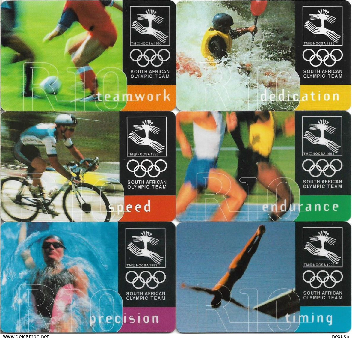 S. Africa - Telkom - Olympic Sports Team Complete Set Of 6 Cards, Chip Siemens S30-S31, 1996, 10R, Used - South Africa