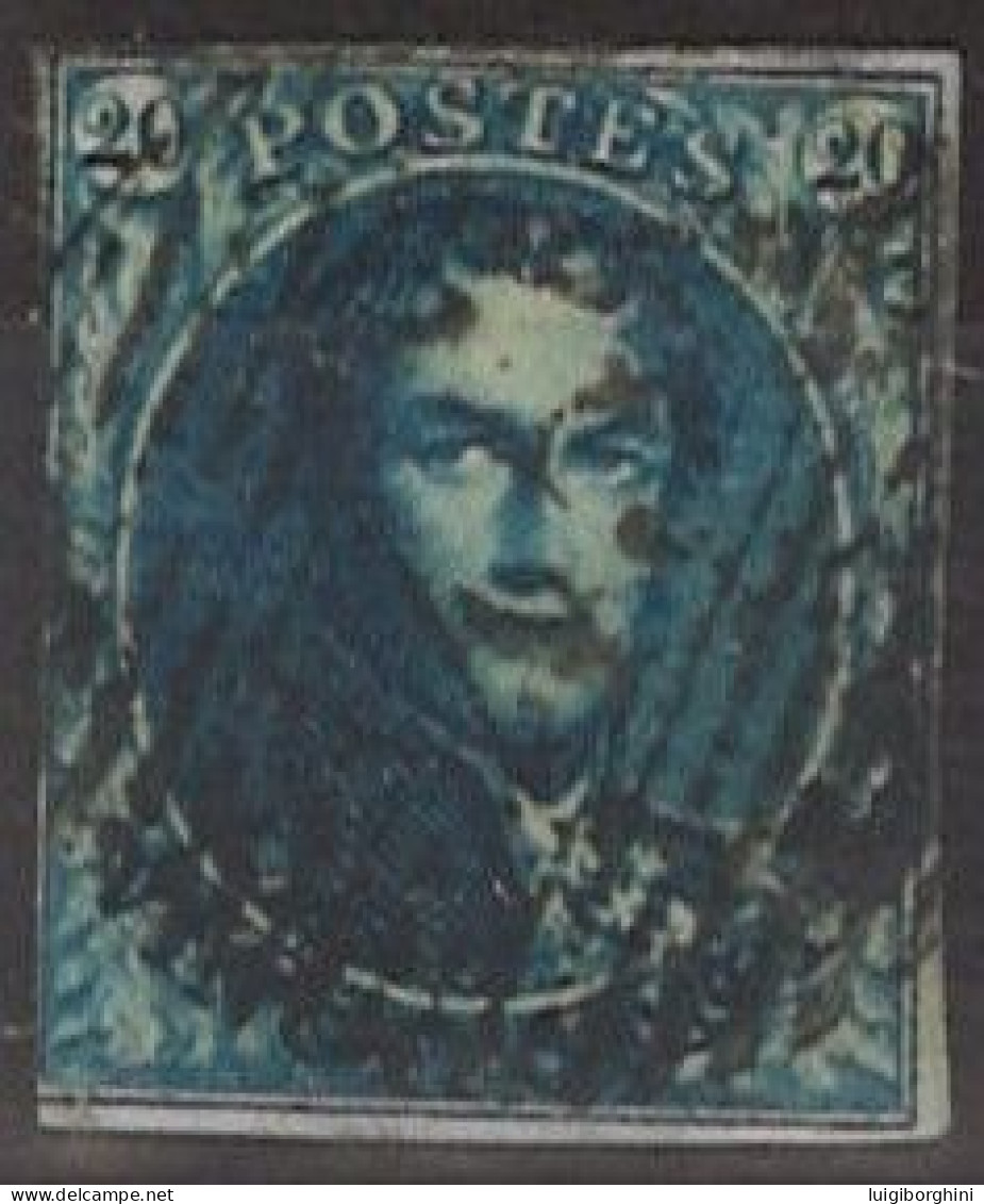 BELGIO 1849/50 - 20c. Azzurro Usato - 1849-1865 Medaillen (Sonstige)