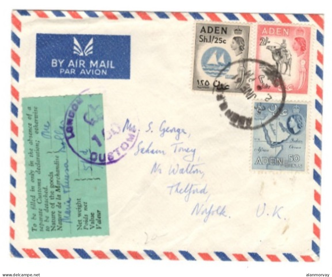 Aden - June 26, 1951 Aden Camp Cover To England With Customs Label - Aden (1854-1963)