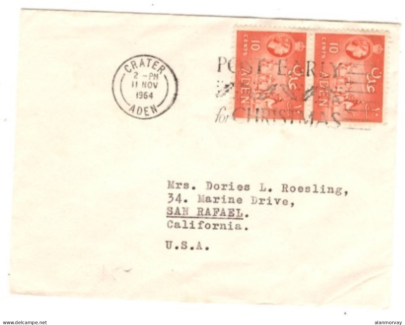 Aden - November 11, 1964 Crater Aden Cover To The USA - Aden (1854-1963)