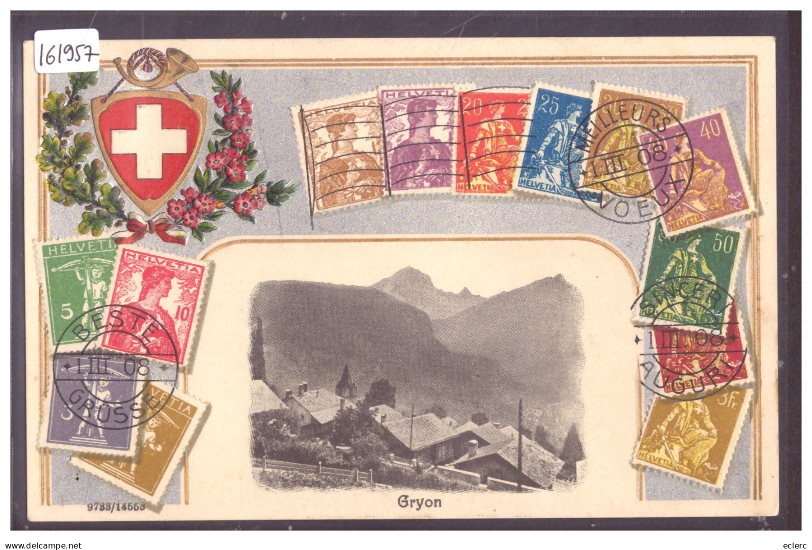 DISTRICT D'AIGLE - GRYON - TIMBRES POSTE SUISSES - CARTE EN RELIEF - PRÄGE KARTE - TB - Gryon