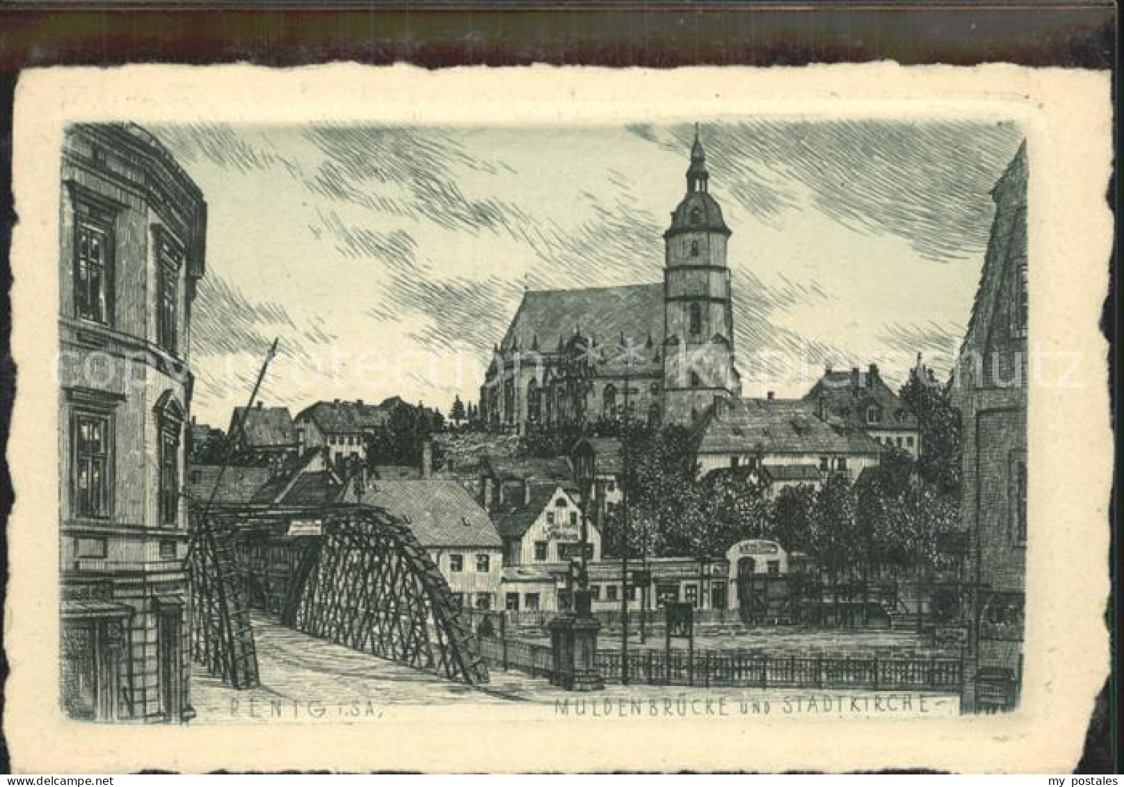 42301137 Penig Muldenbruecke Und Stadtkirche Radierung Penig - Penig