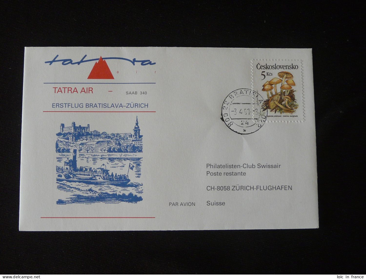 Lettre Premier Vol First Flight Cover Bratislava Zurich Saab 340 Tatra Air 1991 - Lettres & Documents