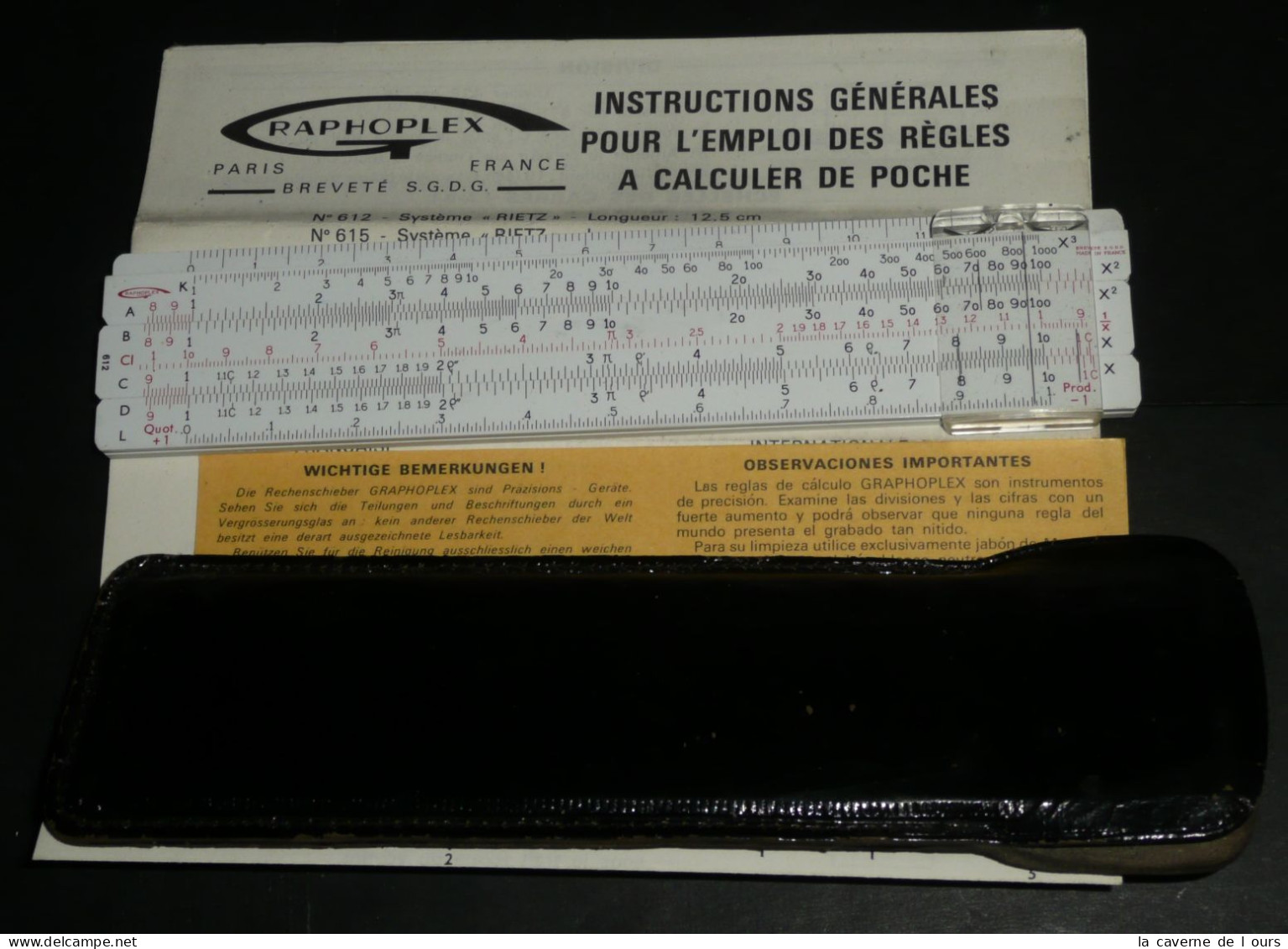 Règle à Calculer De Calcul, GRAPHOPLEX N°612 Système Rietz, Notice & Housse Abaque - Autres & Non Classés