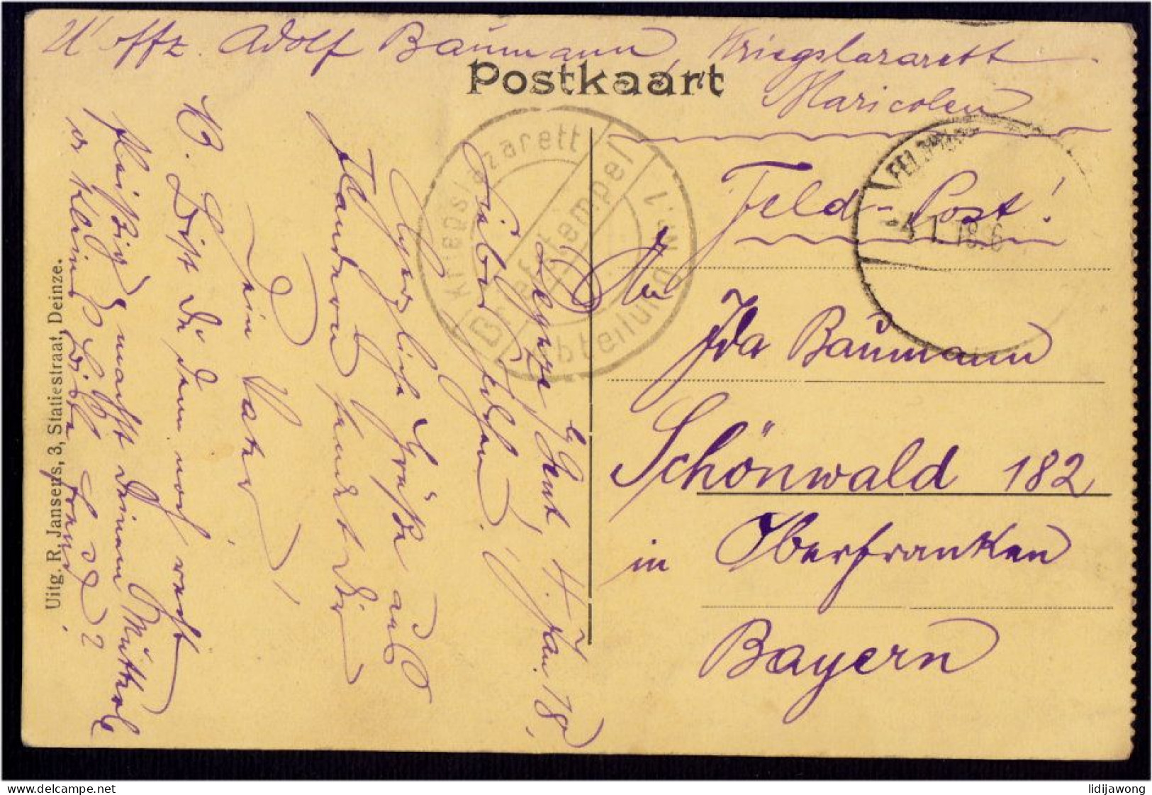 Deinze Stadhuis Ww1 Old Postcard 1918 Feldpost (see Sales Conditions) - Deinze