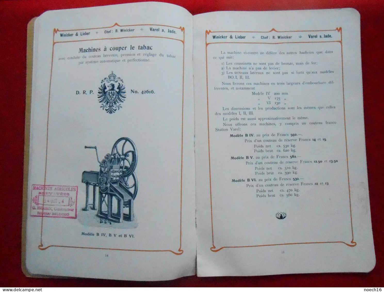 Catalogue Fonderie & Industrie Du Tabac Winicker & Lieber, Varel S. Jade, Allemagne/1904 Constructeur Herbin à Tournai - Lebensmittel