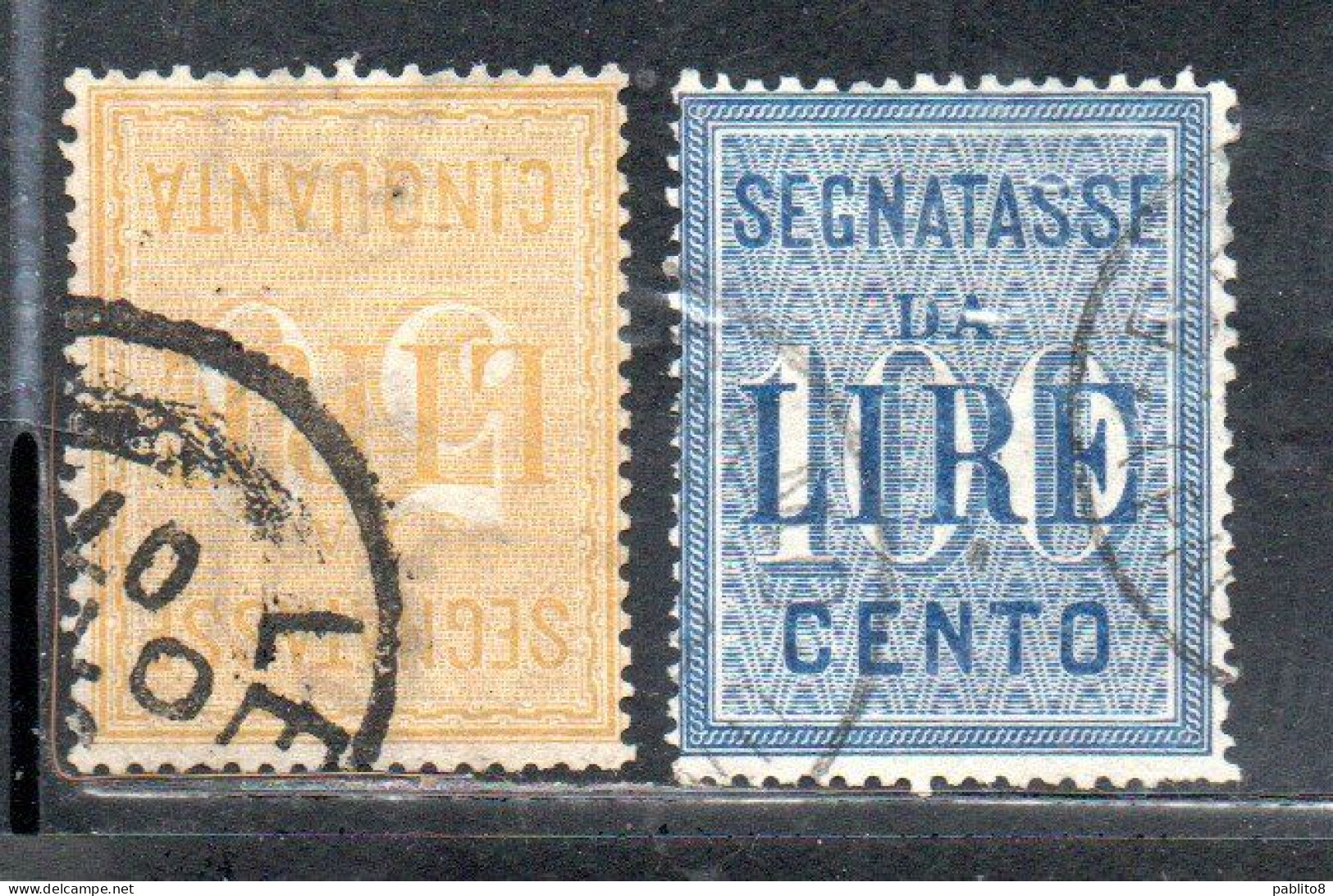 ITALIA REGNO ITALY KINGDOM 1903 SEGNATASSE TAXE TASSE LIRE 50 E 100 SERIE COMPLETA COMPLETE SET USATA USED OBLITERE' - Taxe