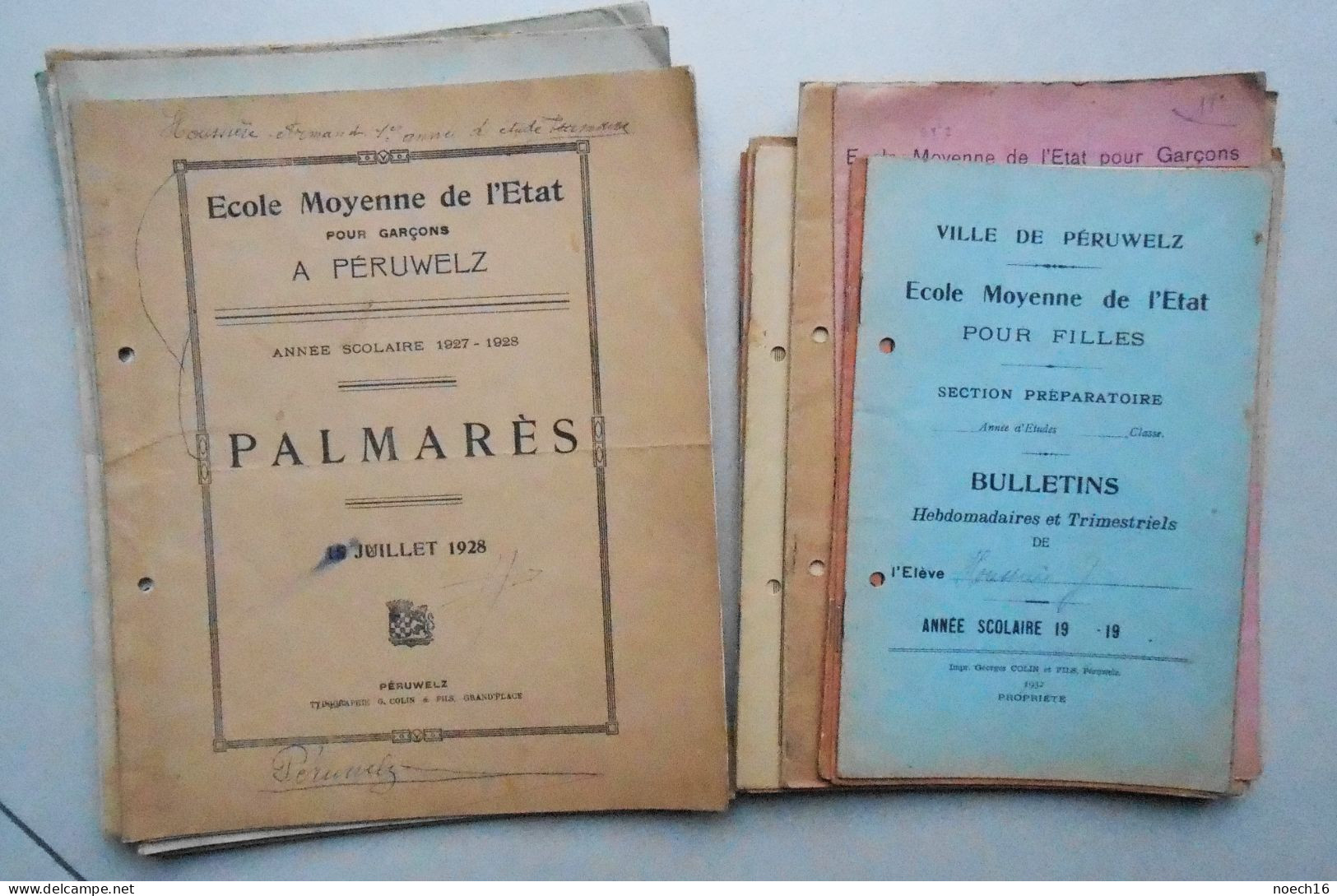 Lot 6 Palmares Et 14 Bulletins. Ville De Péruwelz. Ecole Moyenne De L'Etat - Diplomi E Pagelle