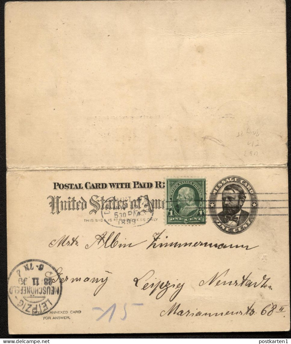 UY3 Sep.1 Postal Card With Reply Detroit MI To GERMANY 1899 - ...-1900