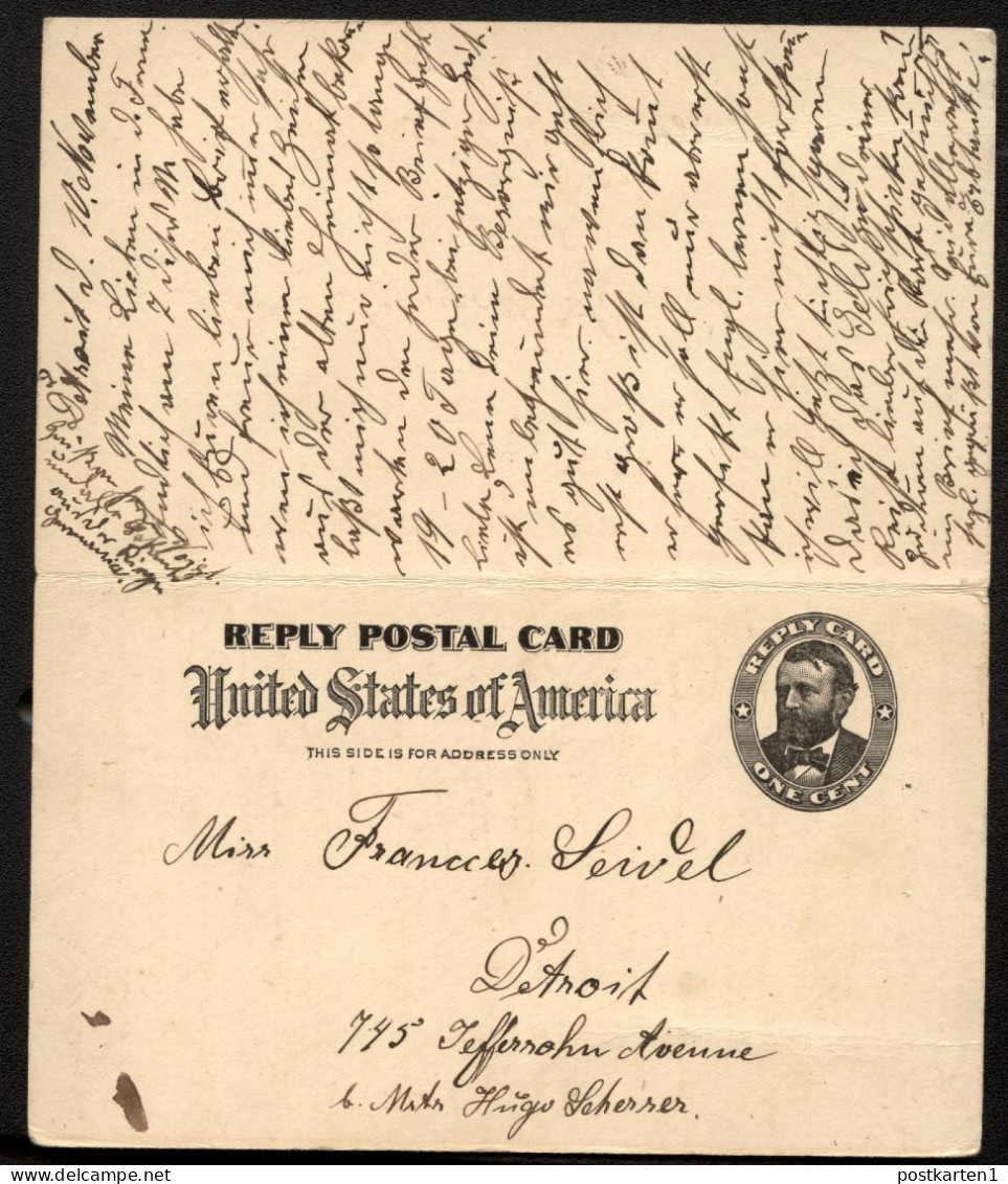 UY3 Sep.1 Postal Card With Reply Detroit MI To GERMANY 1899 - ...-1900