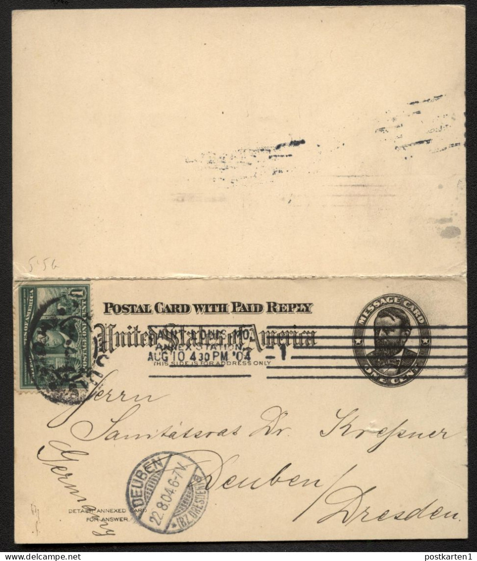 UY3 Postal Card With Reply St. Louis MO To GERMANY Slogan Cancel World's Fair 1904 - ...-1900
