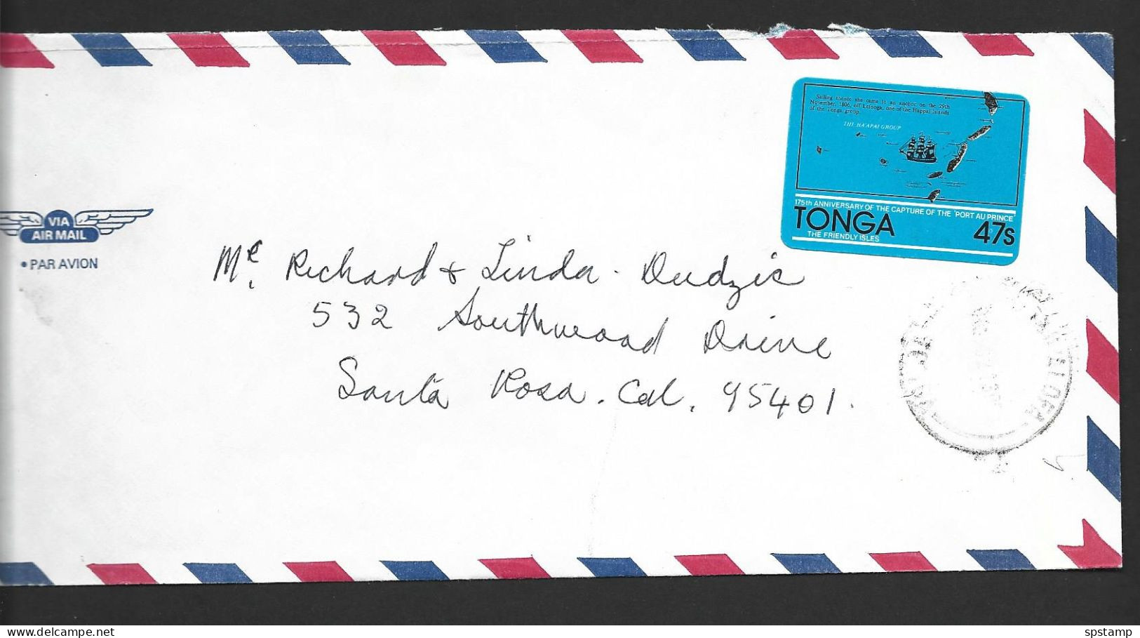 Tonga 1981 47s Port Au Prince Self Adhesive FU On Correct Rate Commercial Cover To USA - Tonga (1970-...)