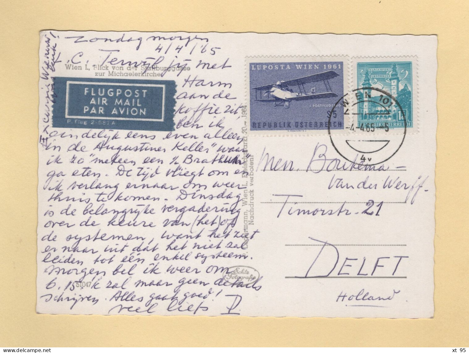 Autriche - 1965 - Carte Postale Par Avion Destination Hollande - Wien - Cartas & Documentos