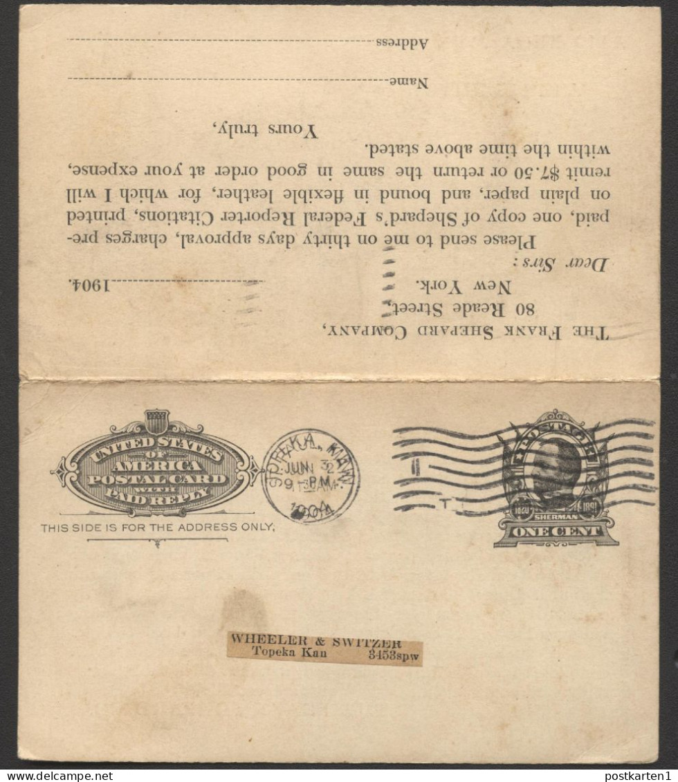 UY4 Postal Card With Reply St. Paul MN To Topeka KS 1904 - 1901-20