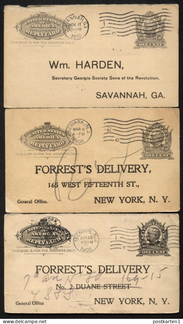 UY4r 3 Reply Cards Used GA + NJ 1905-10 - 1901-20