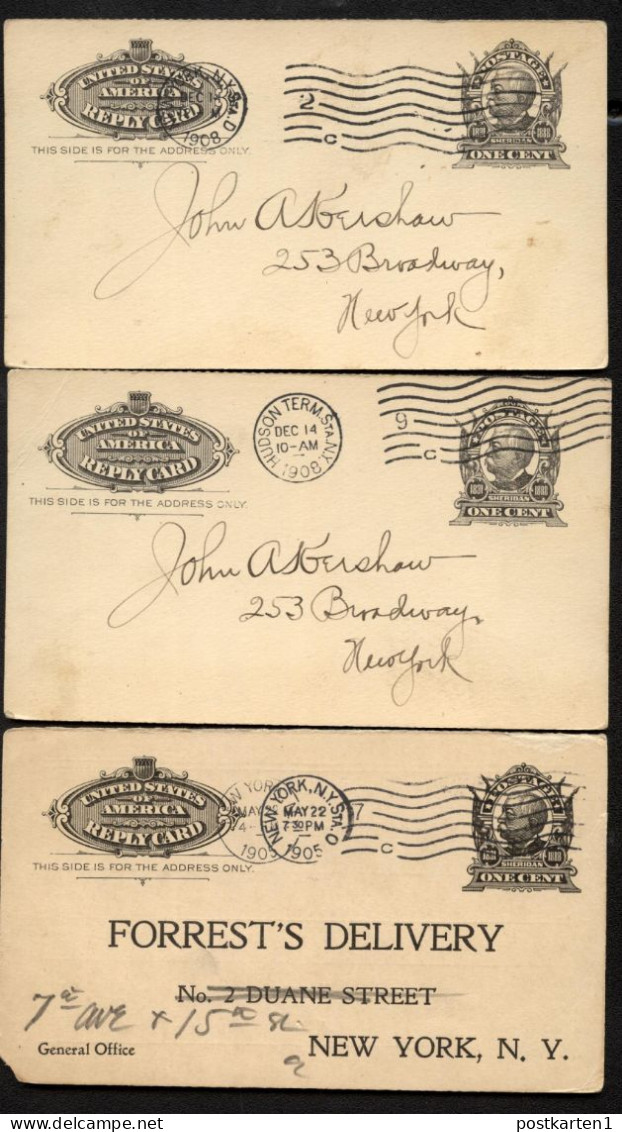 UY4r 3 Reply Cards Used New York NY 1905-08 - 1901-20