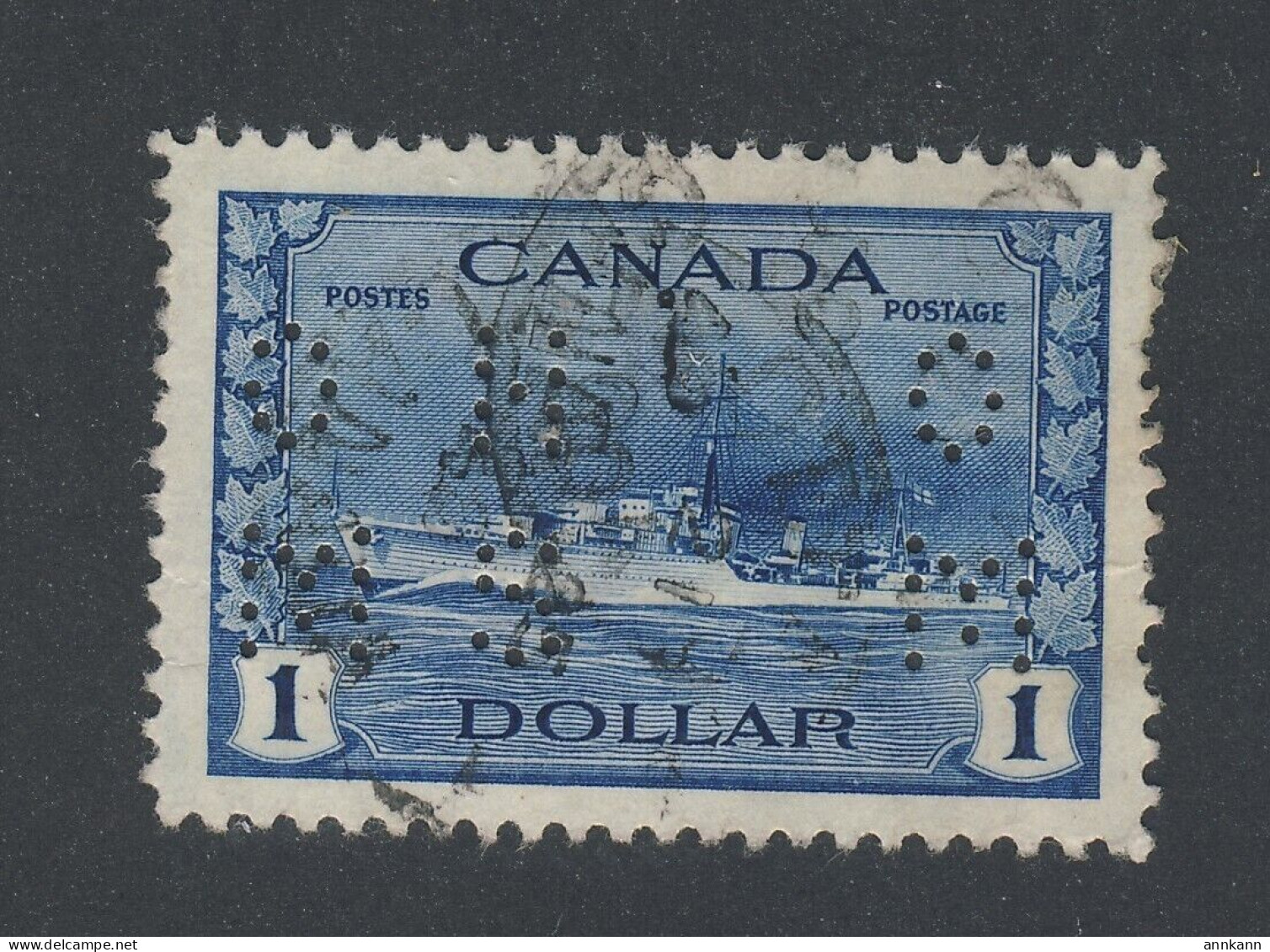 Canada OHMS Perf-in Stamp; #O262-$1.00 WW2 Battleship Guide Value = $60.00 - Perforadas
