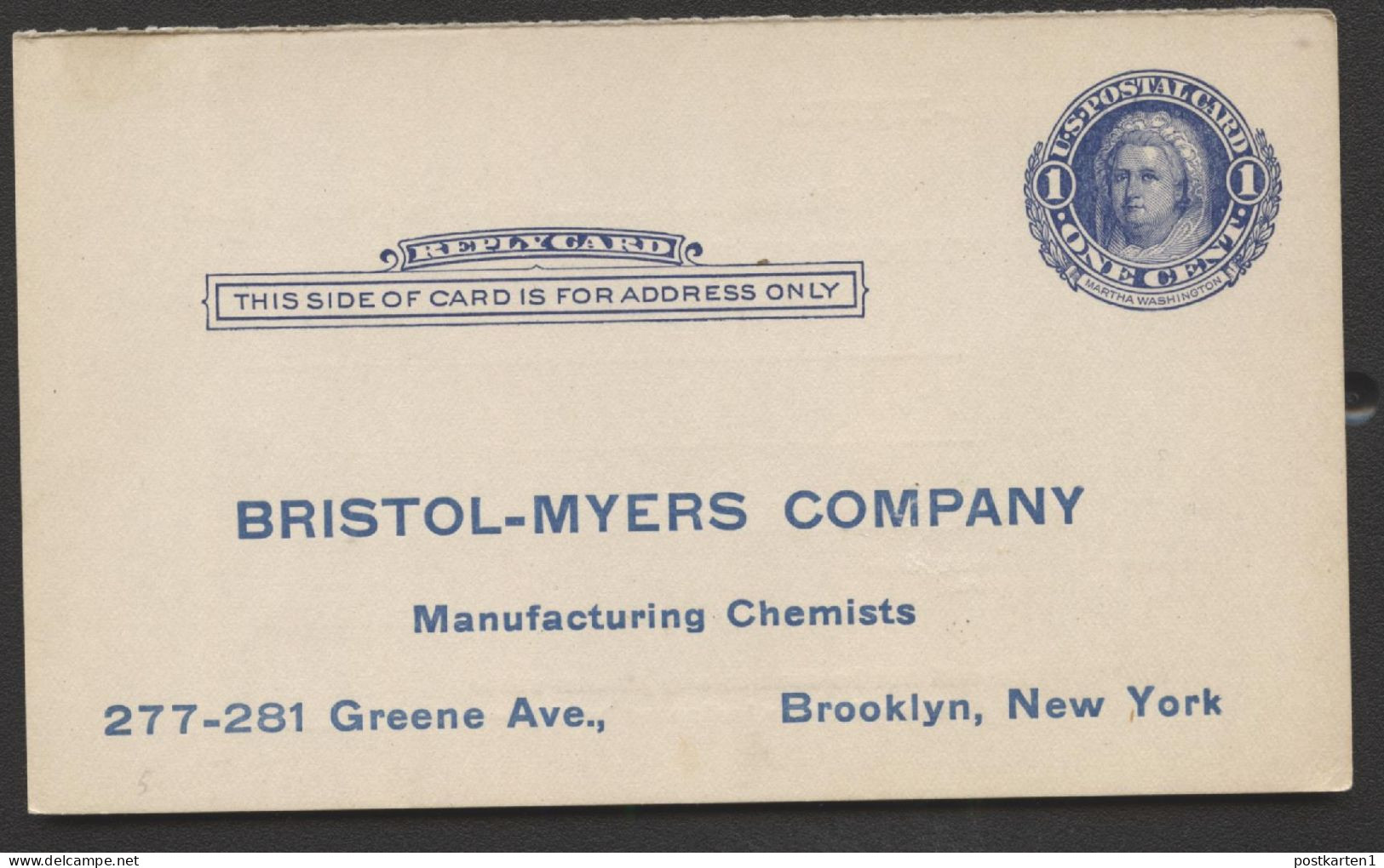 UY5r Reply Card Preprinted Brooklyn NY 1911 Cat. $6.00 - 1901-20